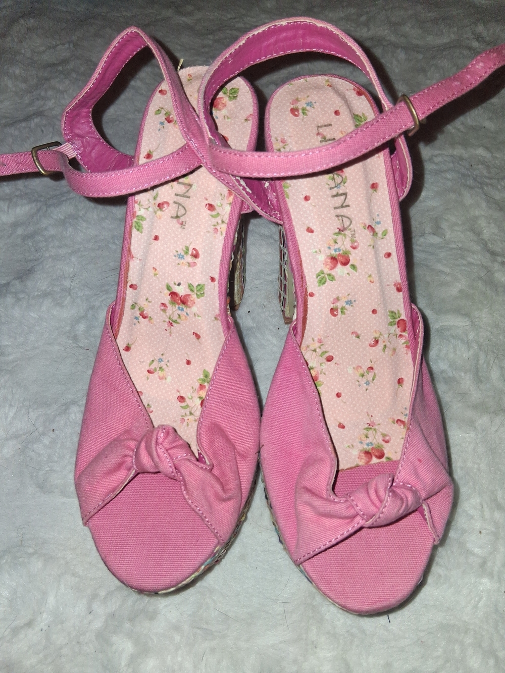 Liliana Pink Floral Insole Espadrille Platform Sandals